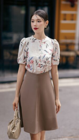 Chân váy xòe cotton blend nâu