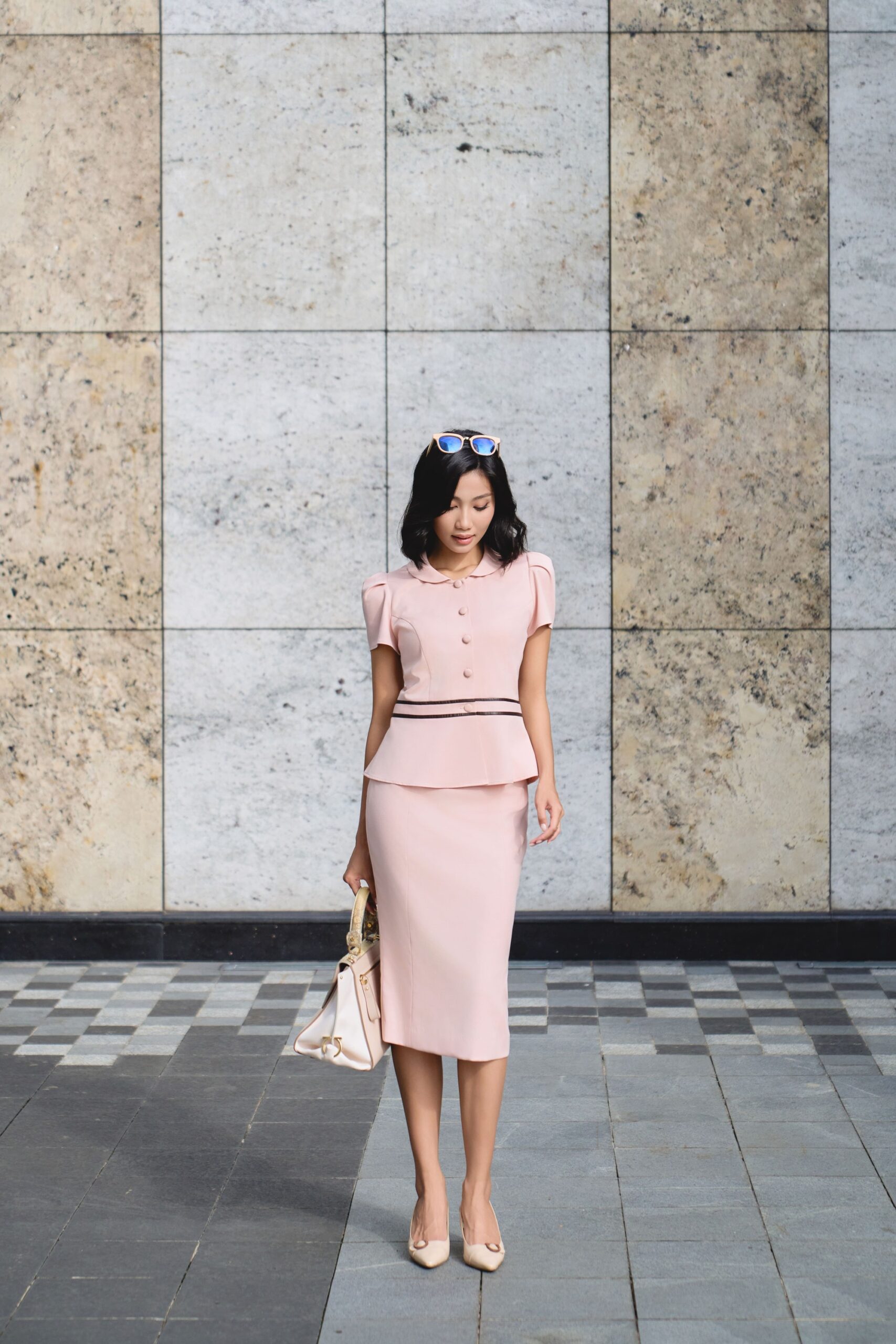 Áo tay ngắn cổ sen Cotton Blend hồng