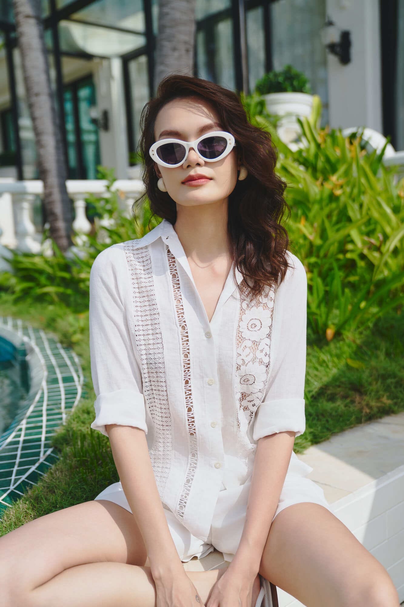 Quần short 2 li lưng thun sau linen bamboo trắng - Hình ảnh 14