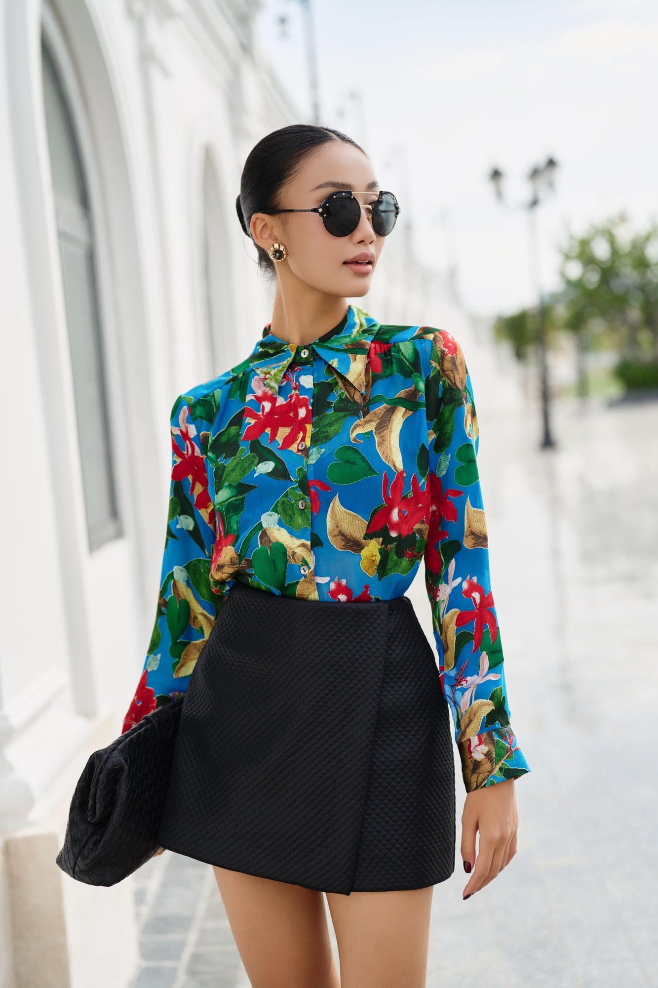 Áo somi tơ tằm hoa xanh - Hình ảnh 3