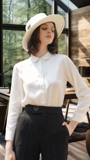 Áo sơmi cổ sen silk trắng