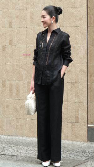 Quần ống suông linen tưng đen