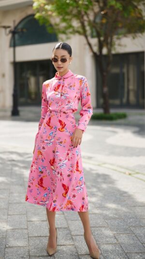 Chân váy xòe cotton sateen họa tiết