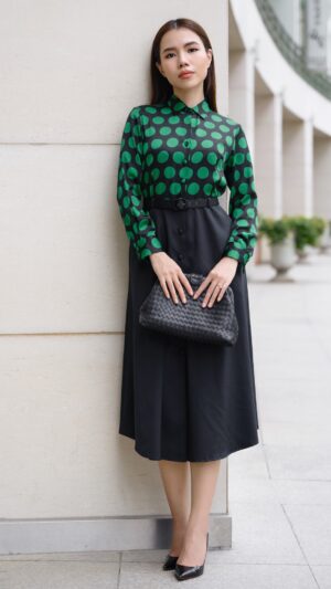 Đầm cổ sơmi phối