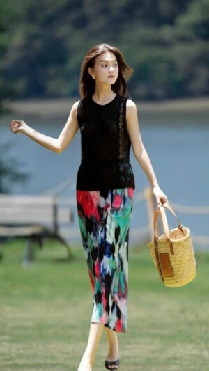 Quần dài họa tiết lụa Korea