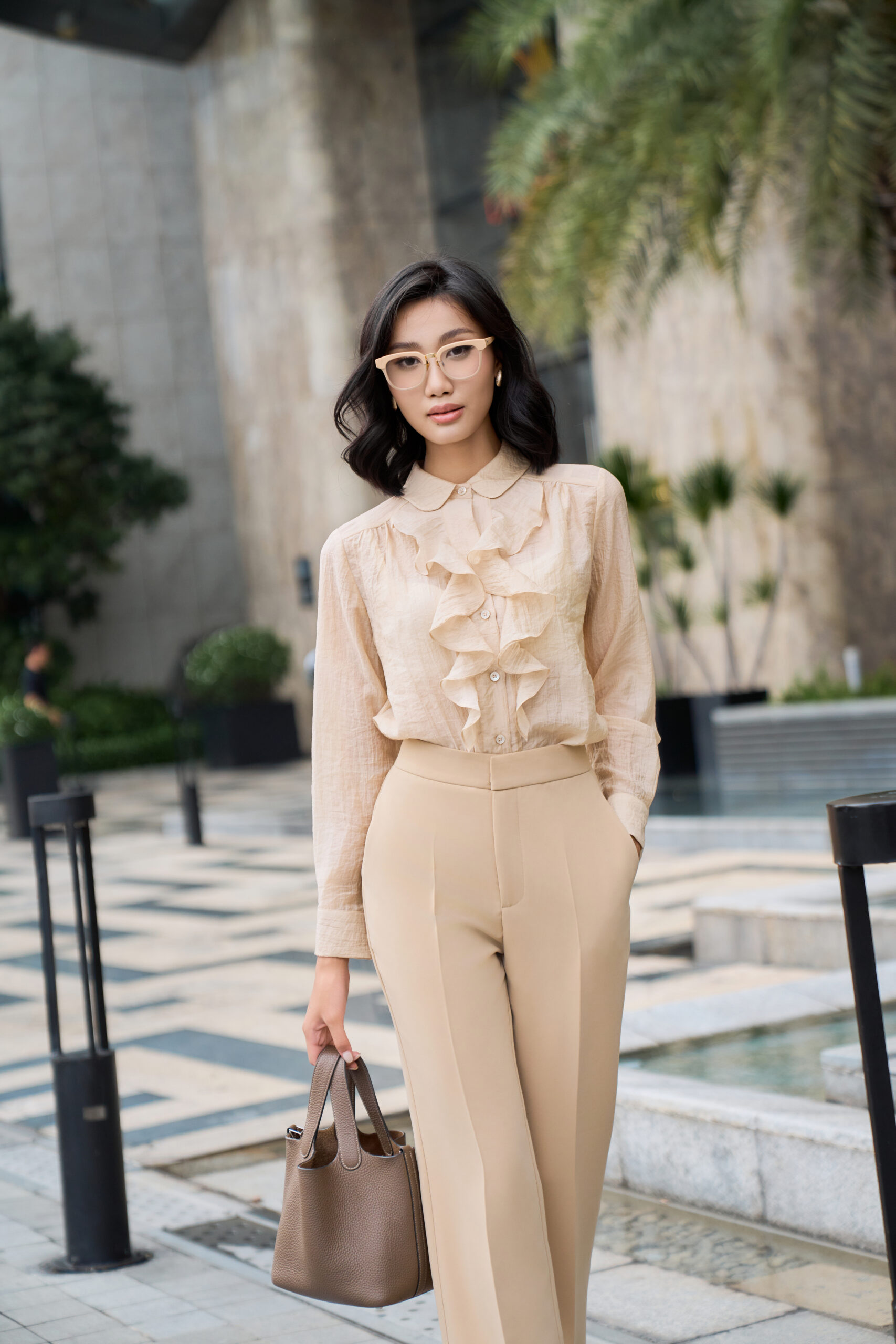 Quần ống đứng cotton blend nâu vàng - Hình ảnh 5