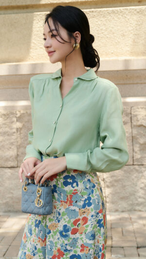 Áo sơmi cổ sen bèo cotton sợi tre