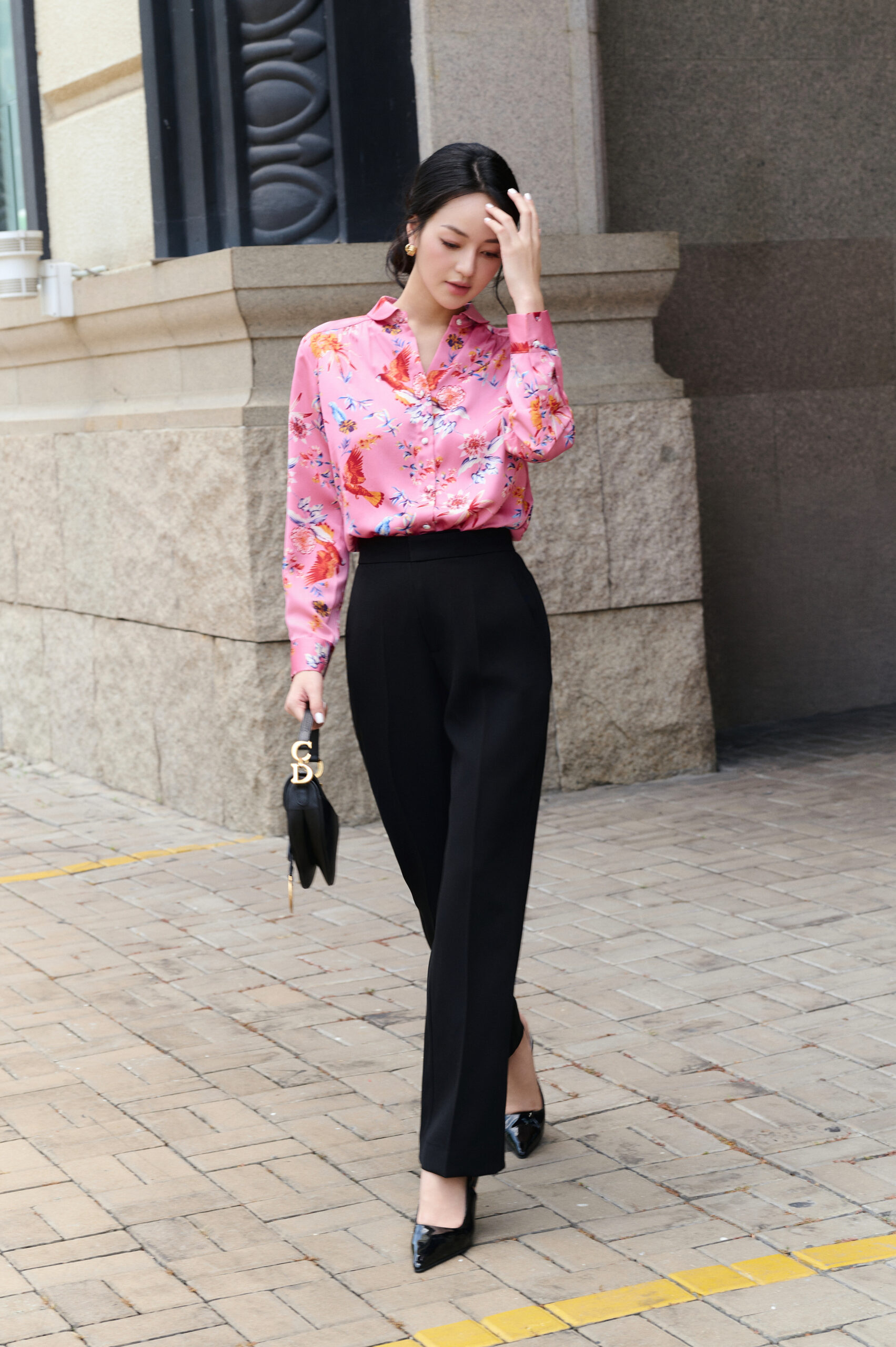 Quần ống đứng cotton blend đen