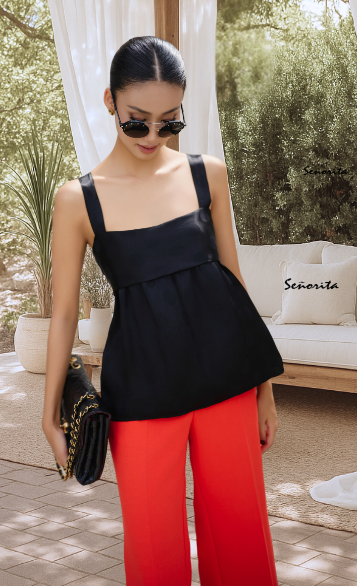 Quần ống suông cotton blend cam đỏ - Hình ảnh 4