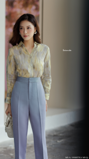 Áo sơ mi linen họa tiết xám