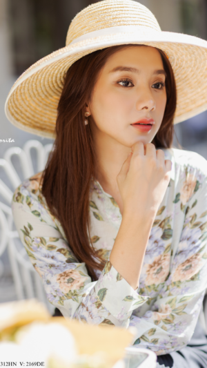 Áo sơmi cổ sen hoa nâu