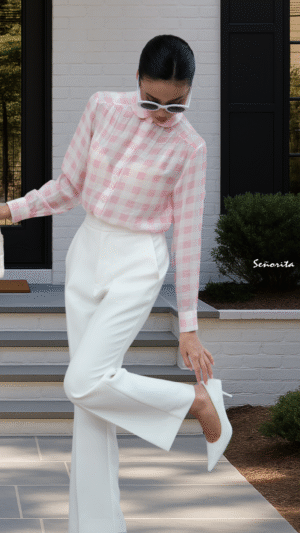 Quần ống đứng cotton blend trắng