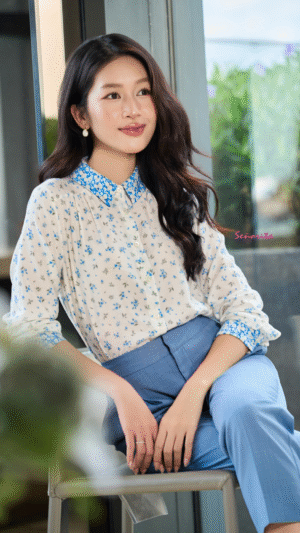 Áo sơmi hoa xanh