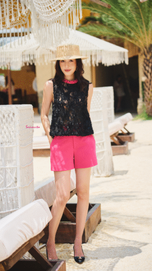 Quần short cotton blend hồng sen