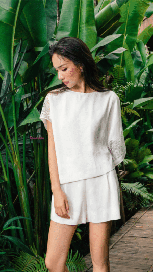 Quần short 2 li lưng thun sau linen bamboo trắng