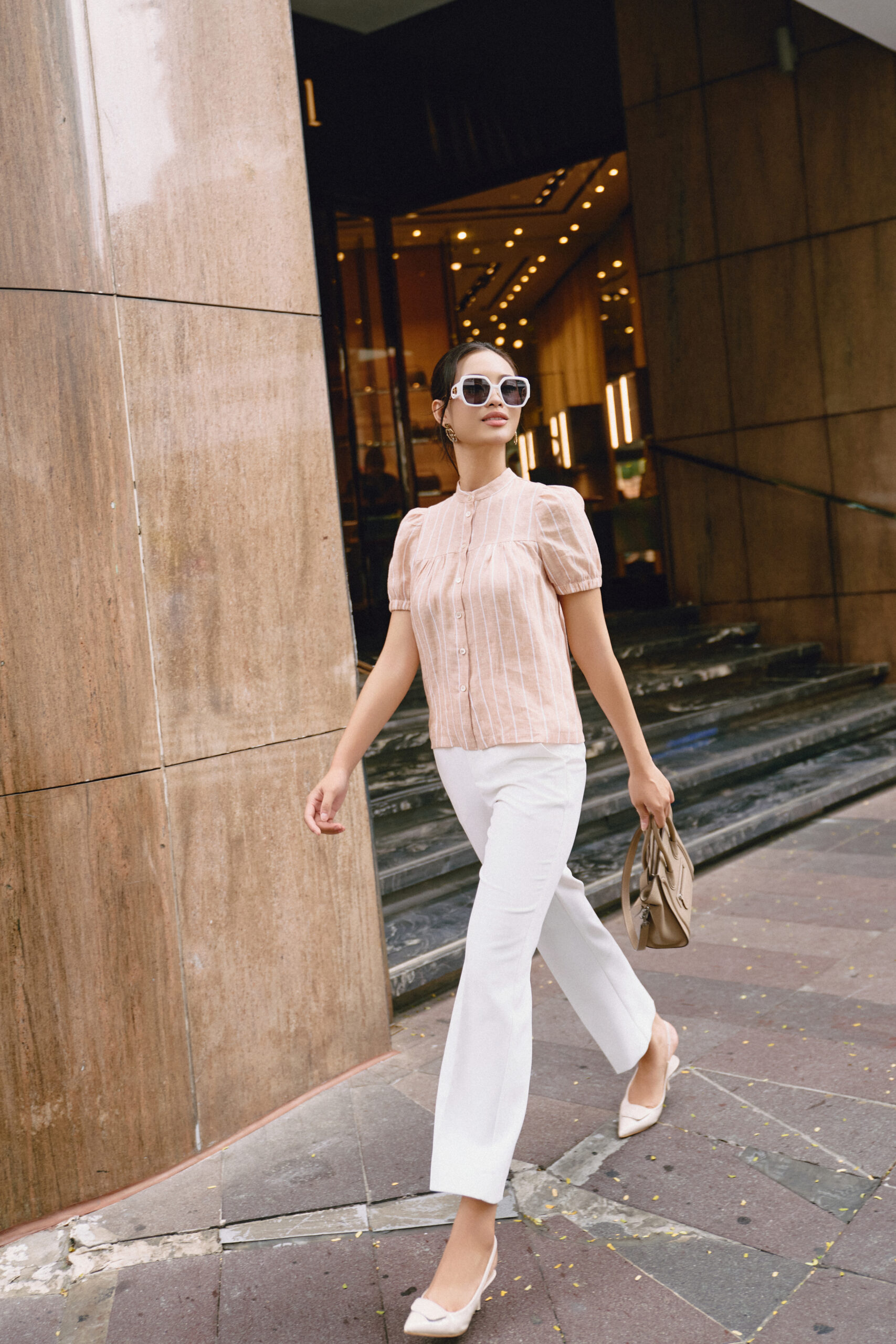 Áo kiểu cổ tàu sọc trắng - Hình ảnh 3