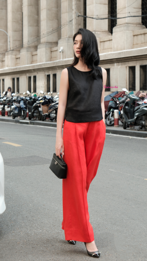 Quần ống suông linen đỏ