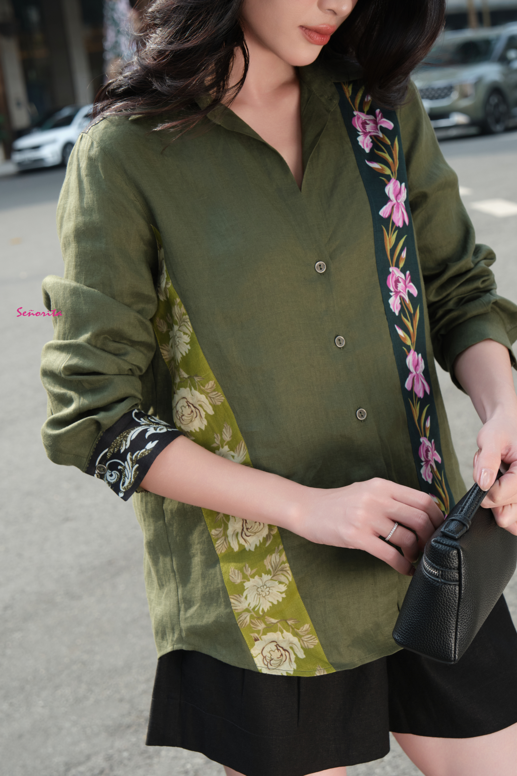 Quần short 2 li linen đen - Hình ảnh 3