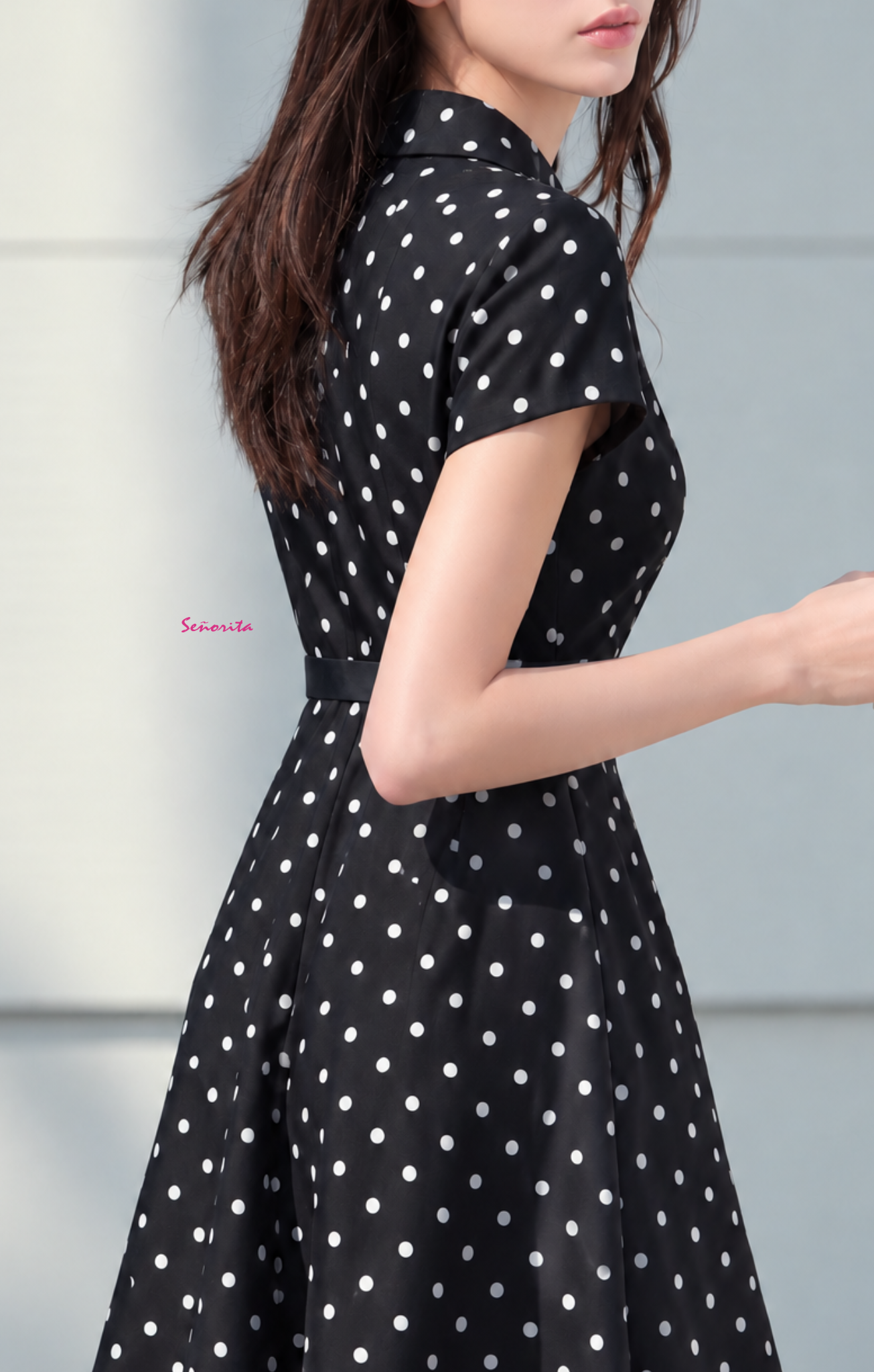 Đầm cotton stretch chấm bi trắng - Hình ảnh 2