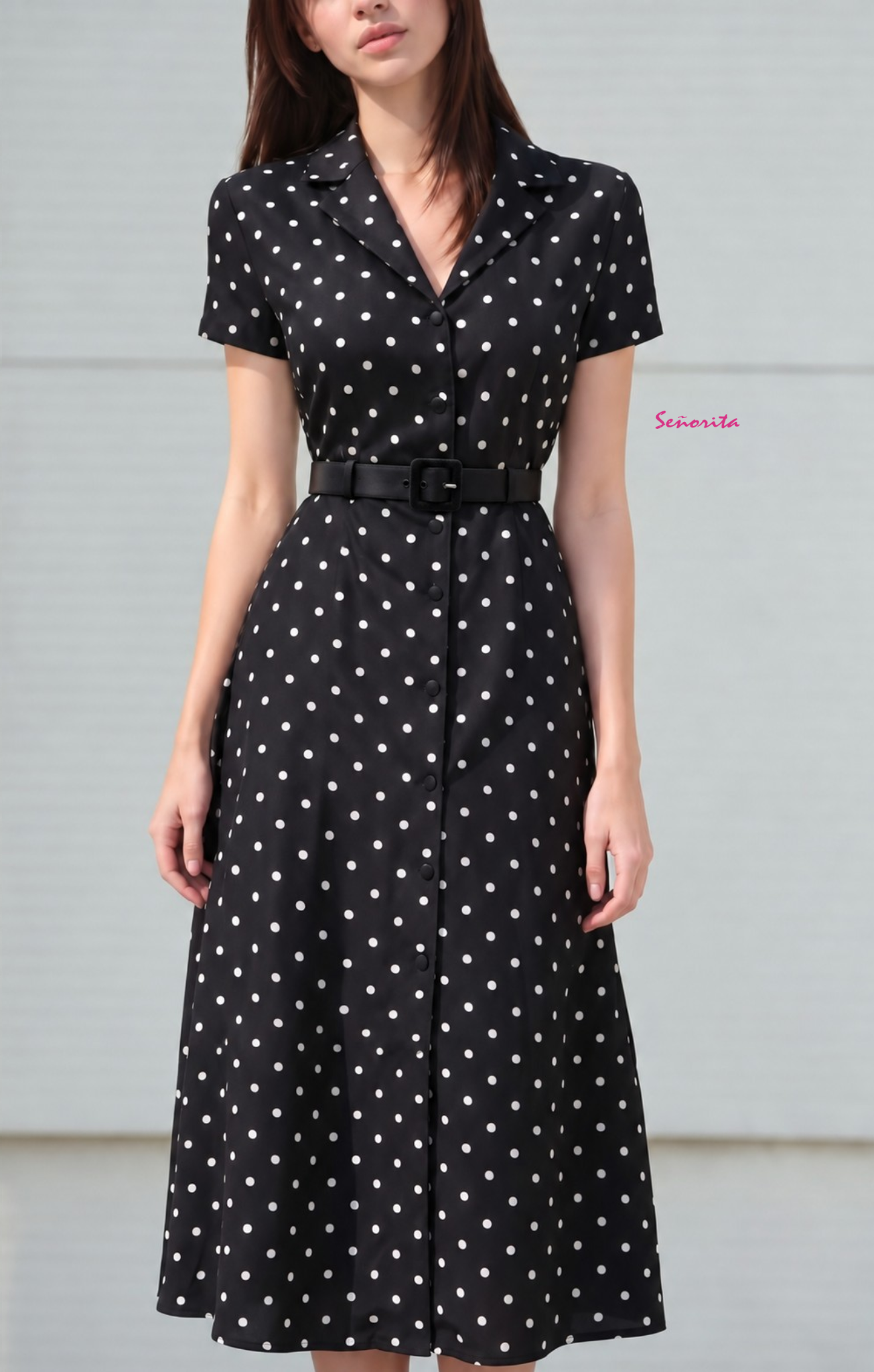 Đầm cotton stretch chấm bi trắng - Hình ảnh 4